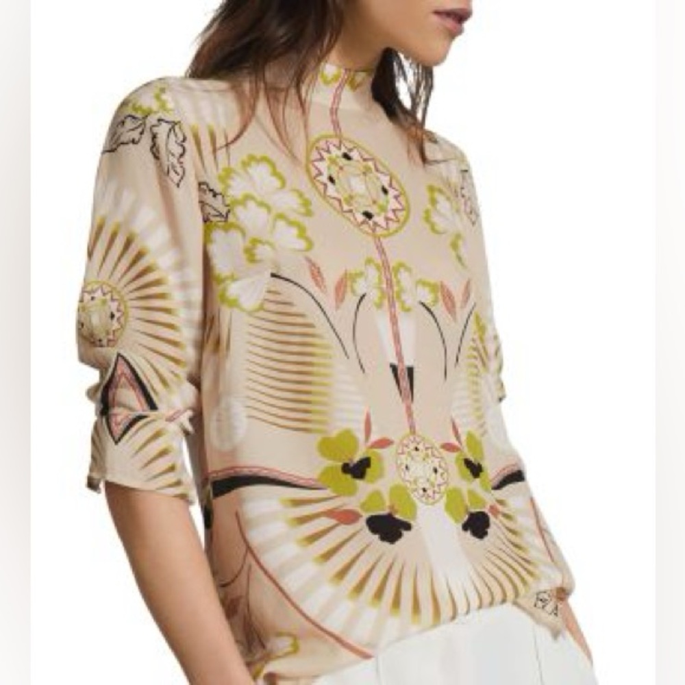 Reiss Beth Printed High Neck Blouse - Size 8/L